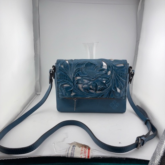 NWT Patricia Nash Vallata Mirage Blue Tooled Leather Crossbody Shoulder Bag​ - Picture 13 of 13
